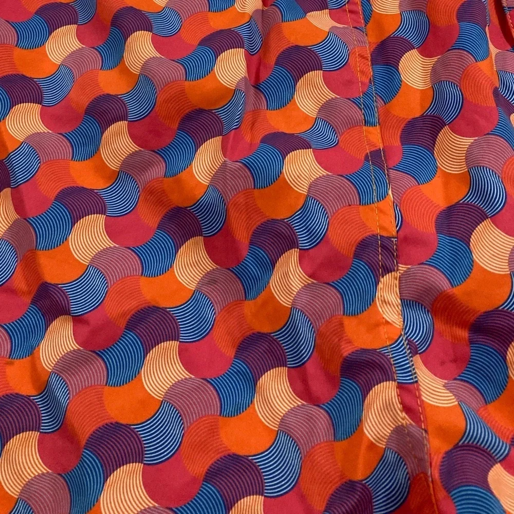 Psycho Bunny Orange Red Blue Geometric Swim Trunks
